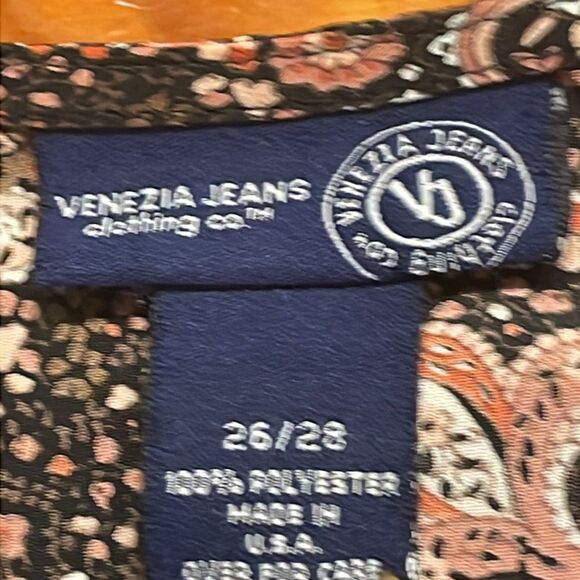 Size 26/28 Venezia Jeans short ruffle sleeve v-neck floral print brown tunic top - Picture 12 of 16